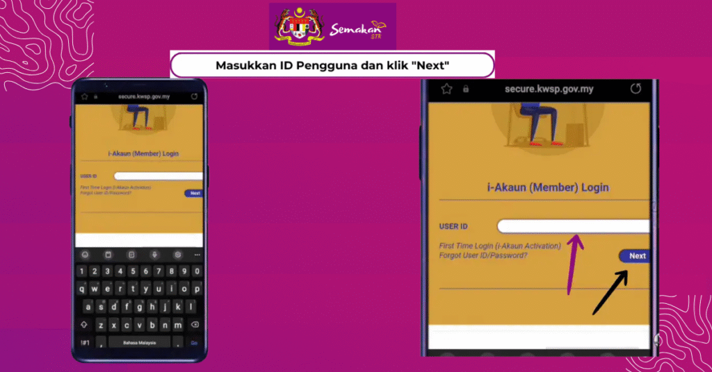 Klik Next Selepas memasukkan ID klik butang Next